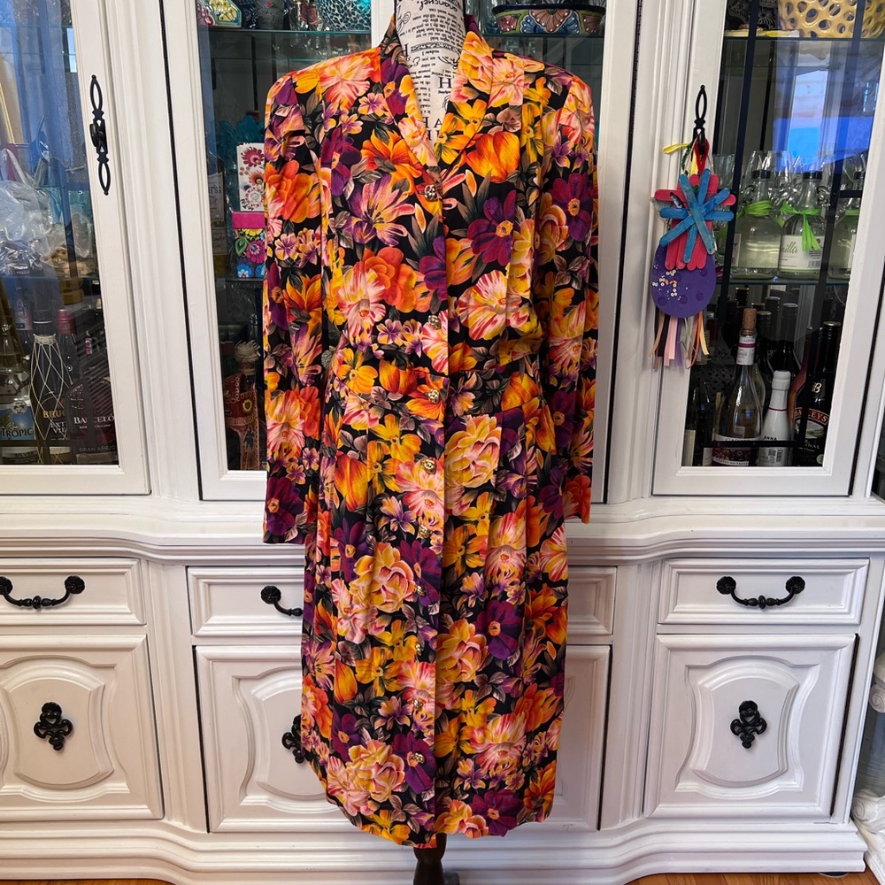 Vintage Special Effects Floral Long Sleeve Dress Size 10, fits M or 6-8